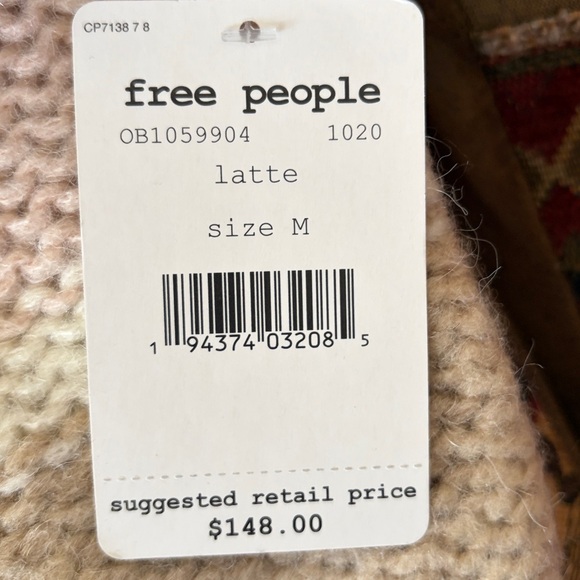 Free People Fine Time Cardigan Sweater Size M Beige Latte Wool Blend NWT - Picture 8 of 8